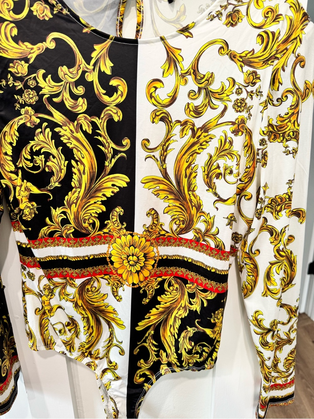 Versace-Inspired Black & White Baroque Print Bodysuit - Picture 5 of 7